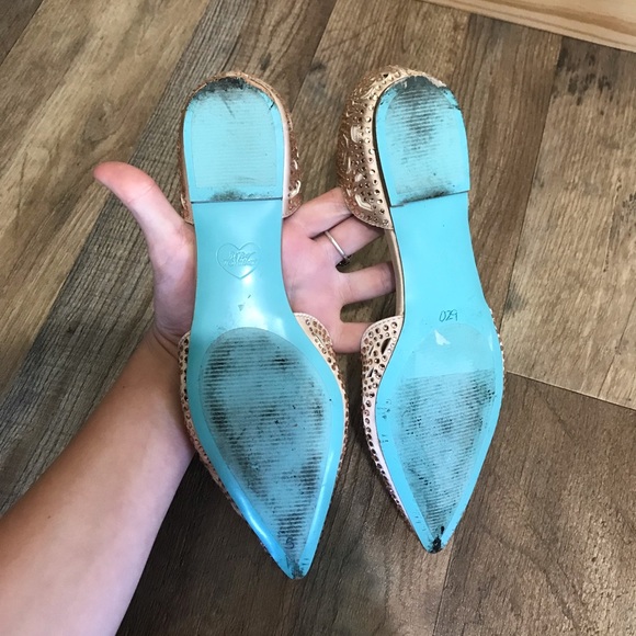 Betsy Johnson Lucy Jeweled Rhinestone Leather lining studded laser cut out Flats - Picture 11 of 11